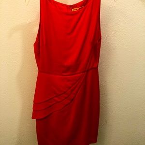 Red fitted dress with ruffle detail